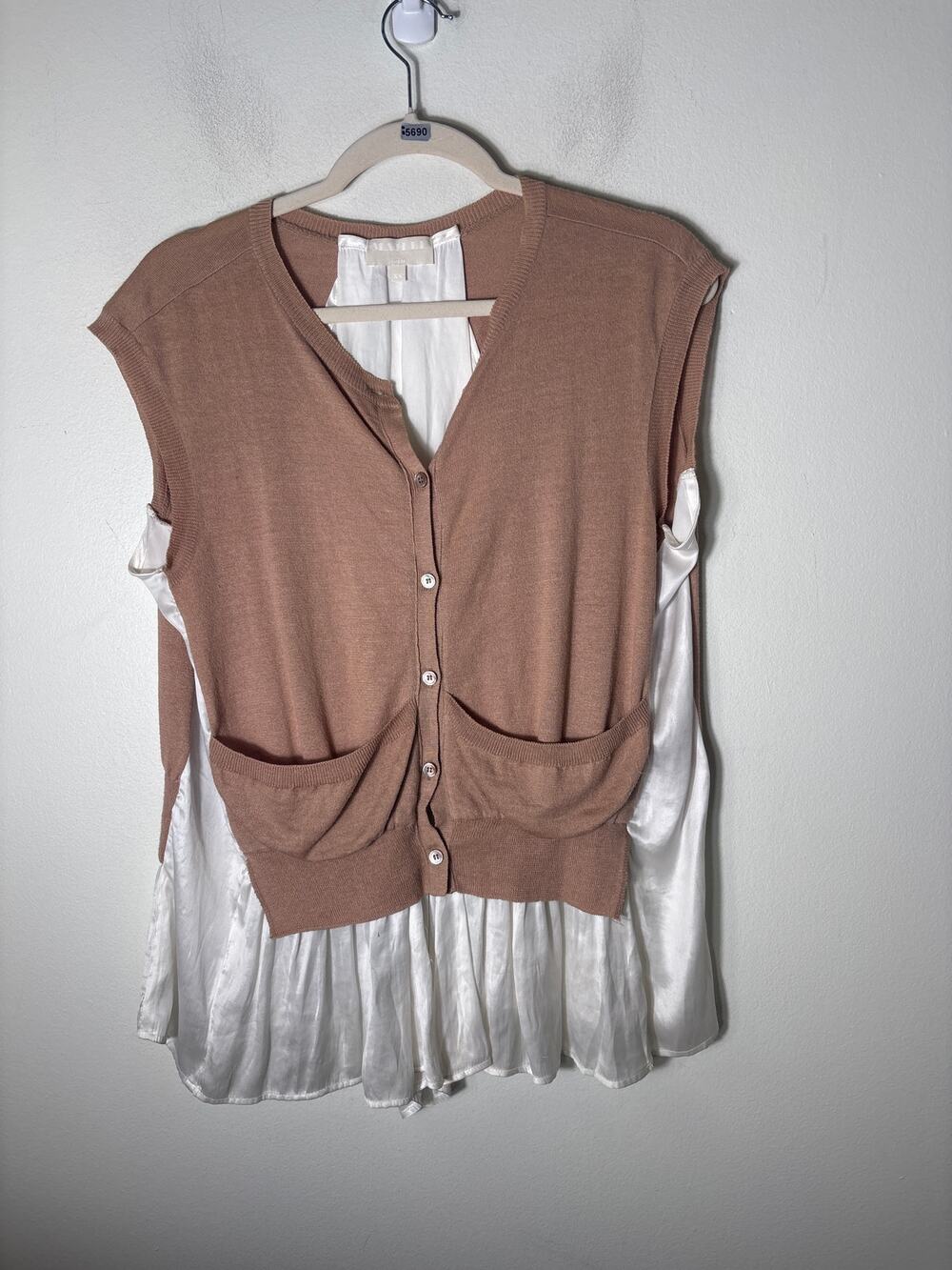 Maille Clu Tan White Sleeveless Layered Sweater Sz XS